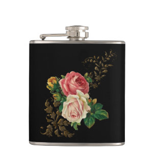 Elegant Vintage Roses Hip Flask