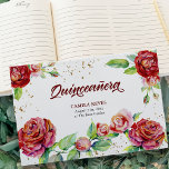 Elegant Vintage Roses Red Pink Floral Quinceanera Guest Book<br><div class="desc">Elegant Quinceanera Guest Book - a charming keepsake of this wonderful, once in a lifetime celebration. The vintage floral theme with chic glitter confetti looks beautiful in dark red and gold. Sun kissed, watercolor roses in shades of red and pink adorn this beautiful book, which you can personalise with the...</div>