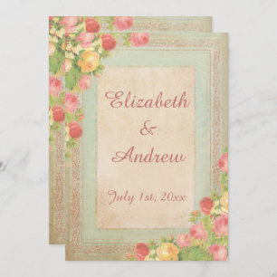 Elegant Vintage Roses Wedding Invitation