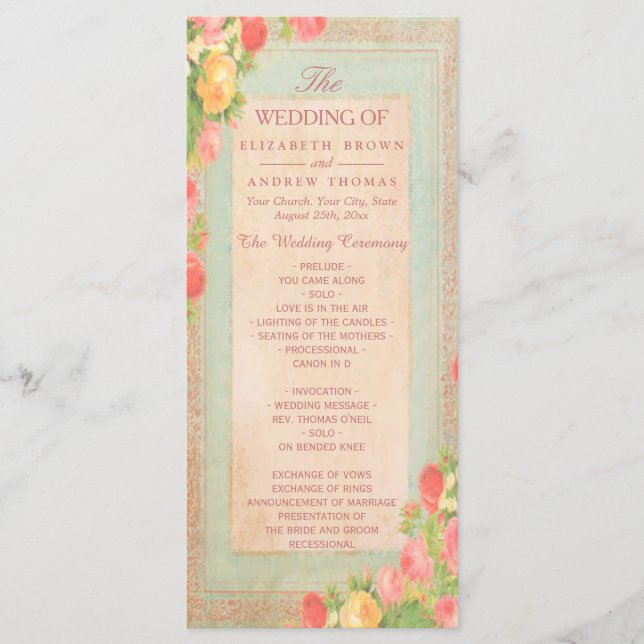 Elegant Vintage Roses Wedding Program (Front)