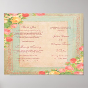 Elegant Vintage Roses Wedding Program Poster
