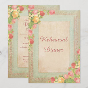 Elegant Vintage Roses Wedding Rehearsal Dinner Invitation