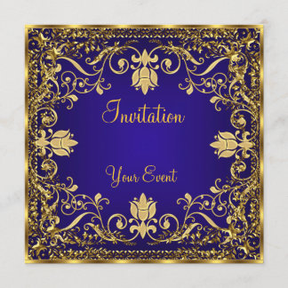 Elegant vintage Royal Blue Gold Invitation