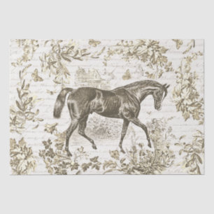 Elegant Vintage Rustic Beige Horse Floral Toile Tissue Paper
