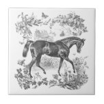 Elegant Vintage Rustic Black Horse Floral Toile Ceramic Tile<br><div class="desc">Dark horse and botanical ornaments in cottagecore aesthetics, English cottage style, English country decor, French cottage country style, farmhouse charm, vintage ranch or farmhouse decor. The horse is a majestic animal that embodies the spiritual power of independence, freedom, nobleness, endurance, confidence, triumph, heroism and competition. Its symbol is associated with...</div>