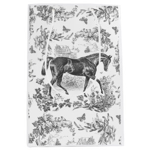 Elegant Vintage Rustic Black Horse Floral Toile Medium Gift Bag