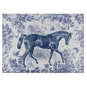 Elegant Vintage Rustic Blue Horse Country Toile Cutting Board
