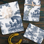 Elegant Vintage Rustic Blue Horses Country Toile Wrapping Paper Sheet<br><div class="desc">Pigeon blue toile pattern with horses and trees for country rustic decor. The horse is a majestic animal that embodies the spiritual power of independence,  freedom,  nobleness,  endurance,  confidence,  triumph,  heroism and competition. Its symbol is associated with strength,  courage and freedom.</div>