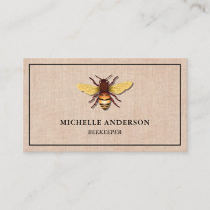 Elegant Vintage Rustic Burlap Honey Bee Beekeeper Business Card
