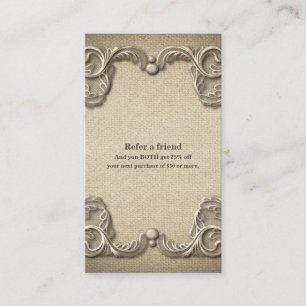 Elegant Vintage Rustic Burlap Refer a Friend Referral Card