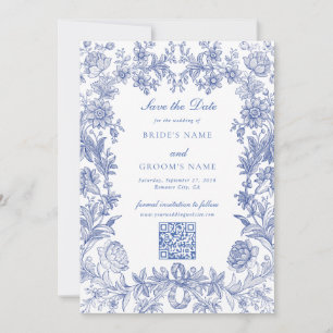 Elegant Vintage Rustic French Blue Floral Wedding Save The Date