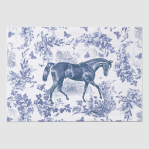 Elegant Vintage Rustic Horse Blue Floral Toile Tissue Paper