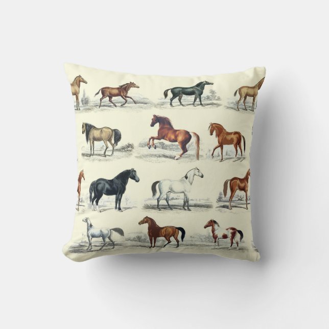 Elegant Vintage Rustic Horse Breeds Toile Cushion (Front)