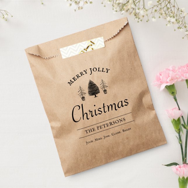 Elegant Vintage Rustic Merry Jolly Christmas Favour Bag (Sealed)