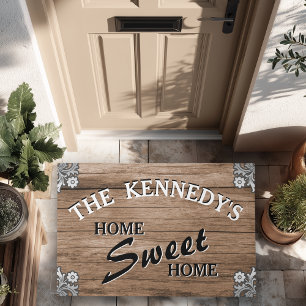 Elegant Vintage Rustic Wood Custom Family Name Doormat