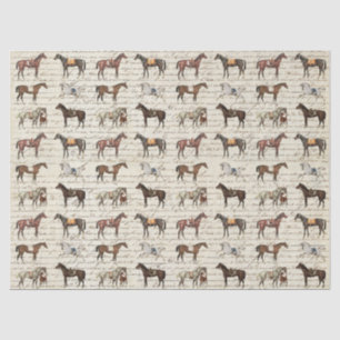Elegant Vintage Saddled Horses Beige Script Tissue Paper