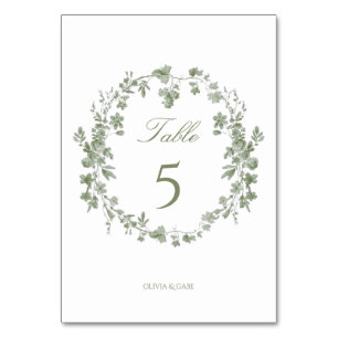 Elegant Vintage Sage Green French Floral Wedding Table Number