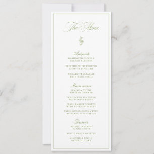 Elegant Vintage Sage Green Garden Wedding Menu Invitation