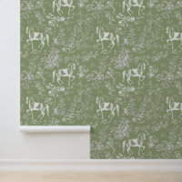 Elegant Vintage Sage Green Horse Floral Pattern
