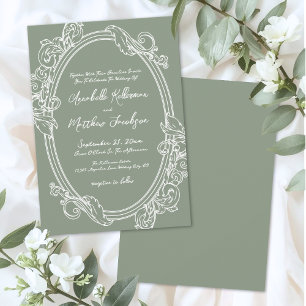 Elegant Vintage Sage Green Wedding Invitation