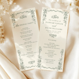 Elegant Vintage Sage Green Wedding Program
