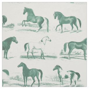 Elegant Vintage Sage Horse Breeds Pattern  Fabric