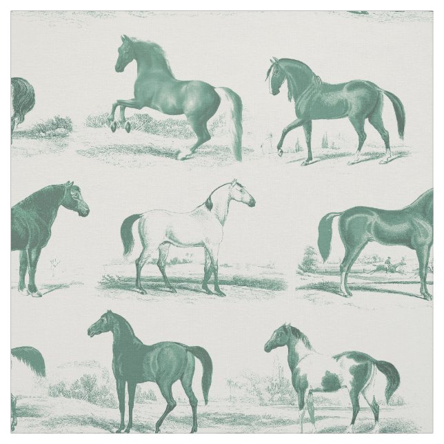 Elegant Vintage Sage Horse Breeds Pattern  Fabric (Swatch)