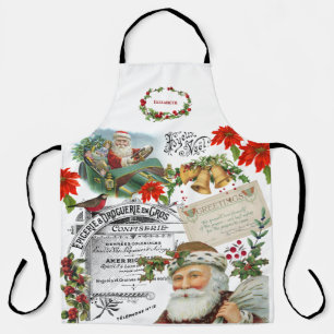 Elegant Vintage Santa Collage Christmas Apron
