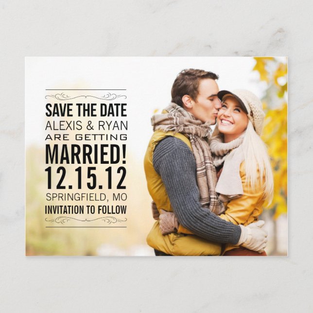 Elegant Vintage Save The Date Wedding Postcard (Front)