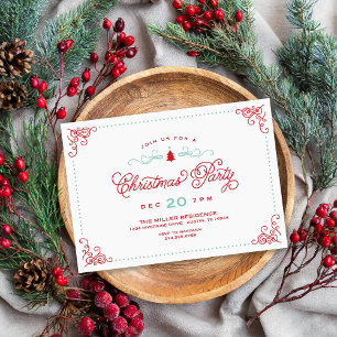 Elegant Vintage Script Christmas Party Invitation