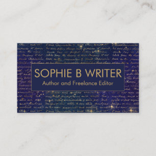 Elegant Vintage Script Navy Gold Writers Author Business Card