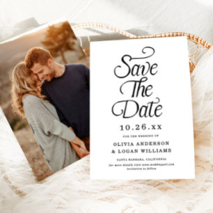 Elegant Vintage Script Photo Wedding Save the Date