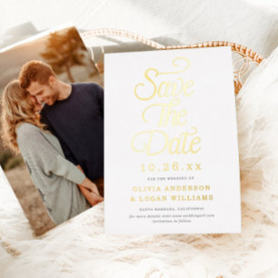 Elegant Vintage Script Photo Wedding Save the Date