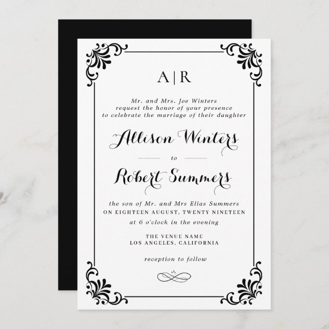 elegant vintage script wedding invitation (Front/Back)