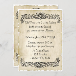 Elegant Vintage Scroll Work Parchment Wedding Invitation