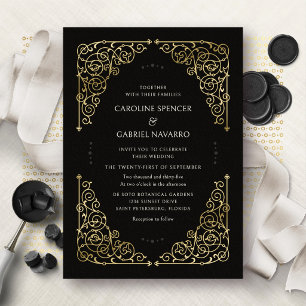 Elegant Vintage Scrollwork Wedding Foil Invitation