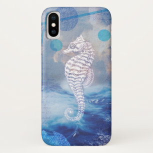 Elegant Vintage Seahorse Blue Ocean Waves iPhone X Case
