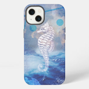 Elegant Vintage Seahorse Blue Ocean Waves iPhone 13 Case
