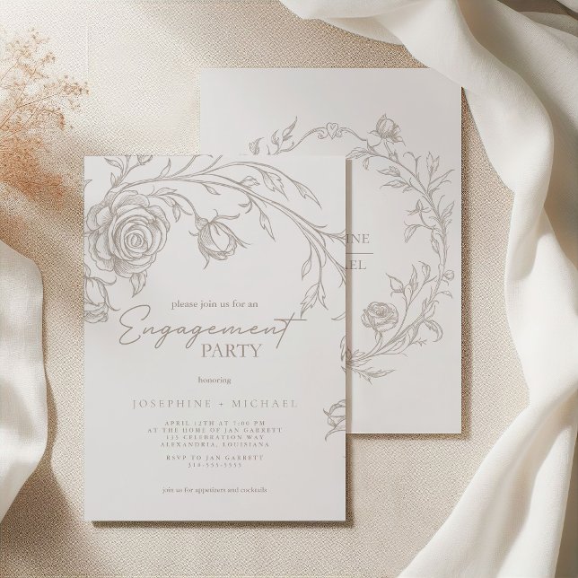 Elegant Vintage Sepia Engagement Party Invitation (Creator Uploaded)