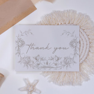 Elegant Vintage Sepia Floral Wedding Thank You Card