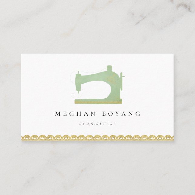Elegant Vintage Sewing Machine Logo Business Card (Front)