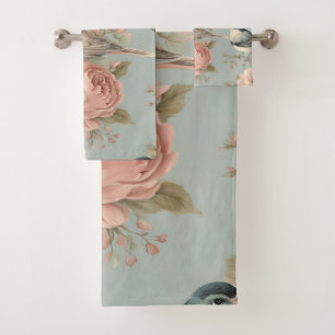 Elegant Vintage Shabby Chic Cottagecore Floral Bath Towel Set