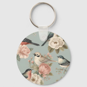 Elegant Vintage Shabby Chic Cottagecore Floral Key Ring