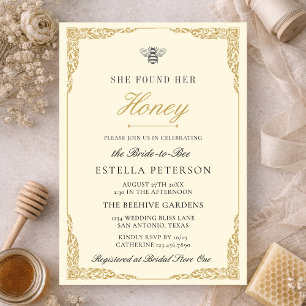 Elegant Vintage She Found Her Honey Bridal Shower Invitation