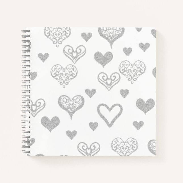 Elegant Vintage Silver Hearts Wedding Guest Book (Front)