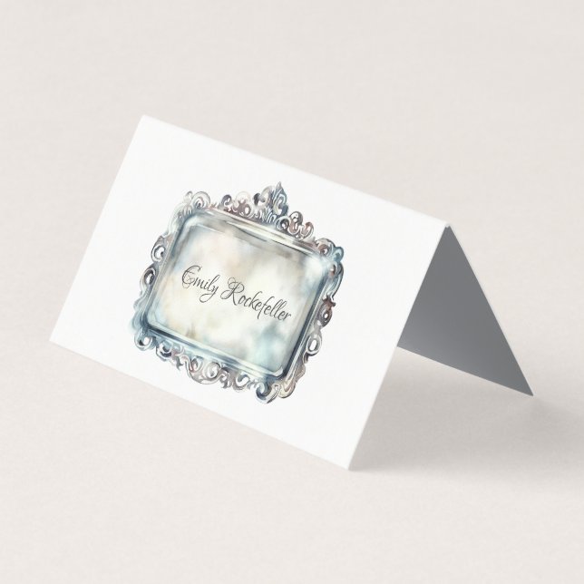 Elegant Vintage Silver Tray NAME Card Wedding  (Front)