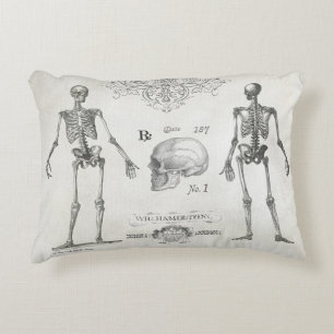 Elegant vintage skeleton skull halloween pillow. decorative cushion