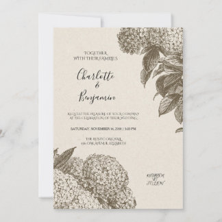 Elegant Vintage Sketch Floral Wedding Invitation