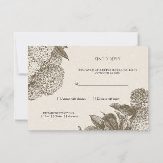 Elegant Vintage Sketch Floral Wedding RSVP Card