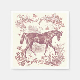 Elegant Vintage Soft Pink Horse Floral Toile Napkin
